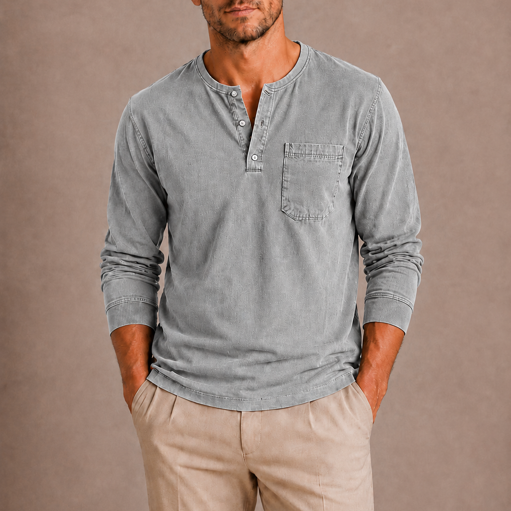 Sevana | Heren Henleyshirt Met Lange Mouwen