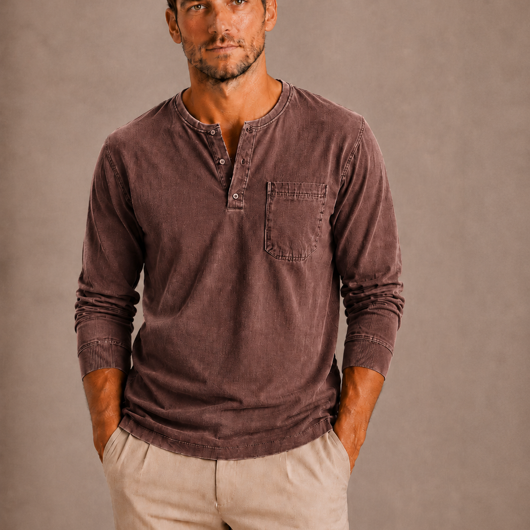Sevana | Heren Henleyshirt Met Lange Mouwen