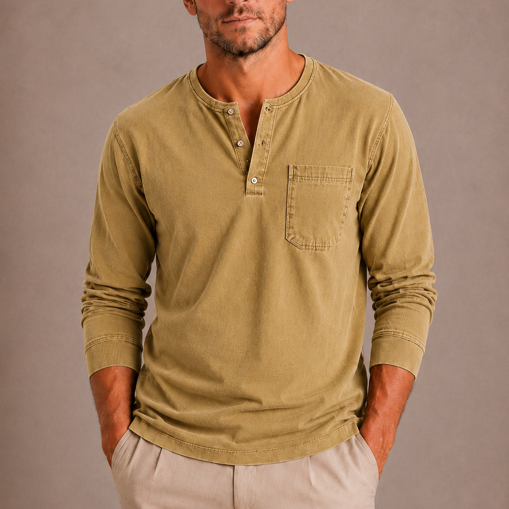 Sevana | Heren Henleyshirt Met Lange Mouwen