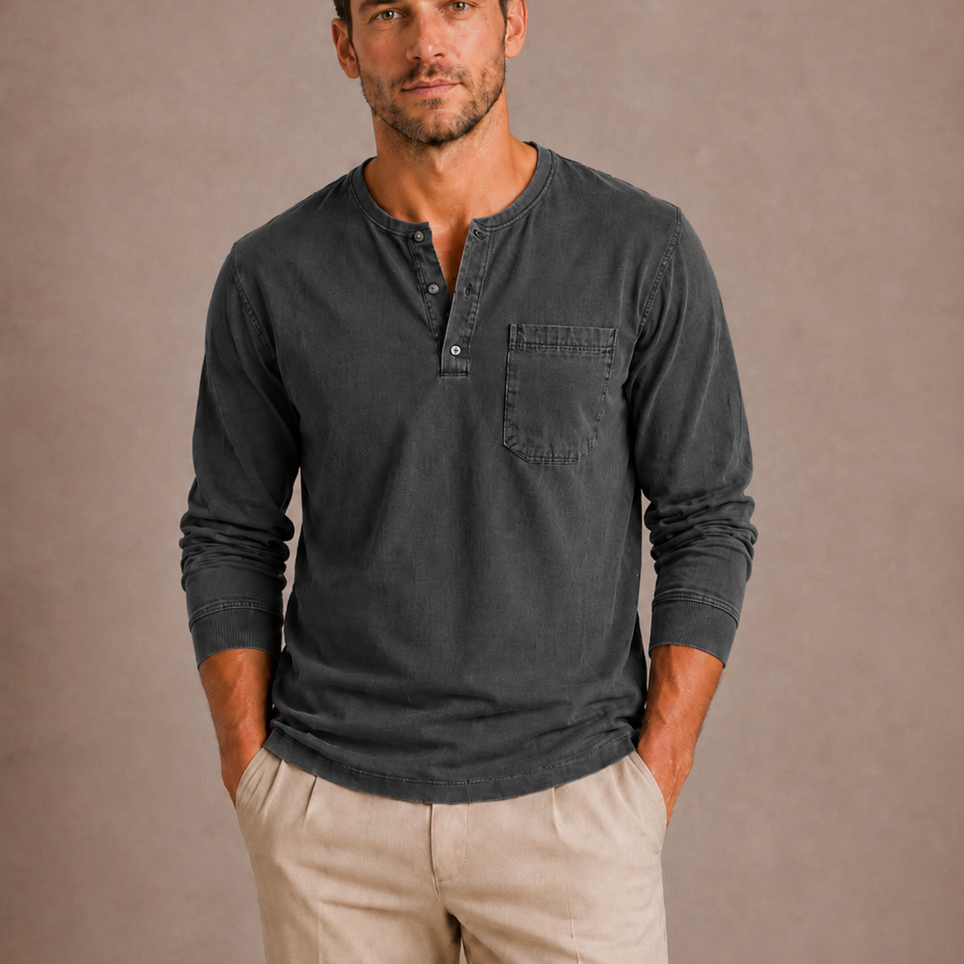 Sevana | Heren Henleyshirt Met Lange Mouwen