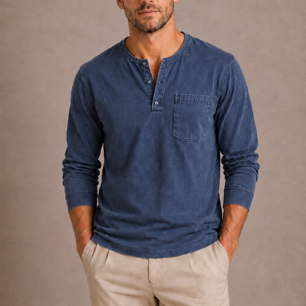 Sevana | Heren Henleyshirt Met Lange Mouwen