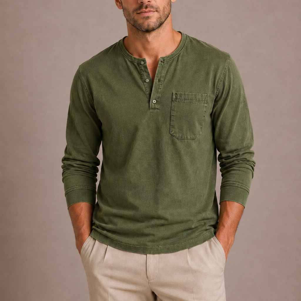 Sevana | Heren Henleyshirt Met Lange Mouwen