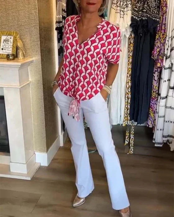 Stella™ Casual topp med tryck och V-hals