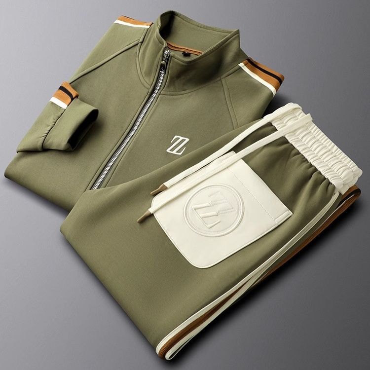Men’s 2-Piece Tracksuit Set With Zip Jacket and Side-Striped Joggers